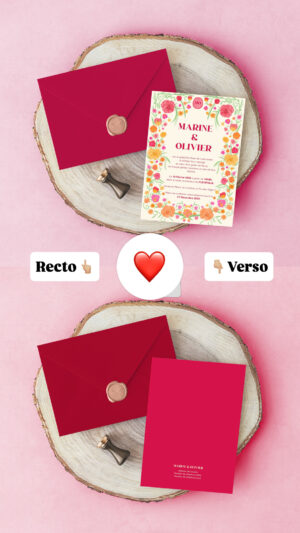 Carte d'invitation - Semi-personnalisable - Garden Flower Rouge