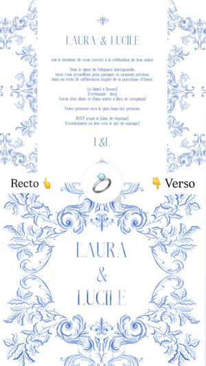 Carte d'invitation - Semi-personnalisable - Toile de Jouy