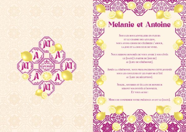 Carte d'invitation - Semi-personnalisable - Méditérranéen Rose