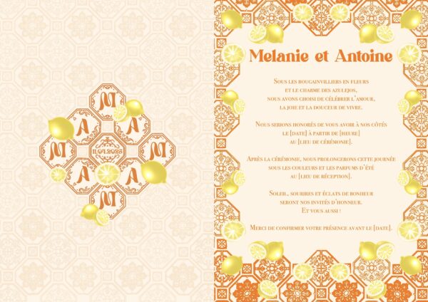 Carte d'invitation - Semi-personnalisable - Méditérranéen Orange