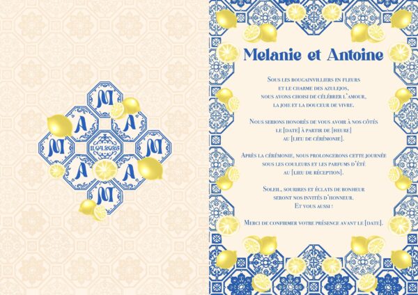 Carte d'invitation - Semi-personnalisable - Méditérranéen Bleu