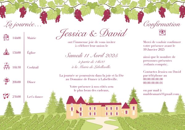 Carte d'invitation - Semi-personnalisable - Viticole Bordeaux