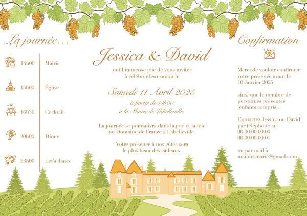 Carte d'invitation - Semi-personnalisable - Viticole Jaune
