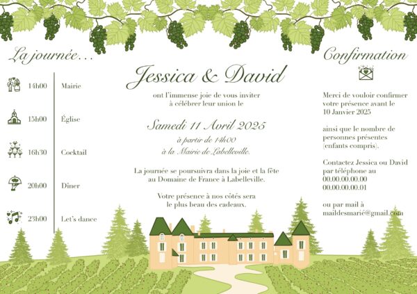 Carte d'invitation - Semi-personnalisable - Viticole Vert