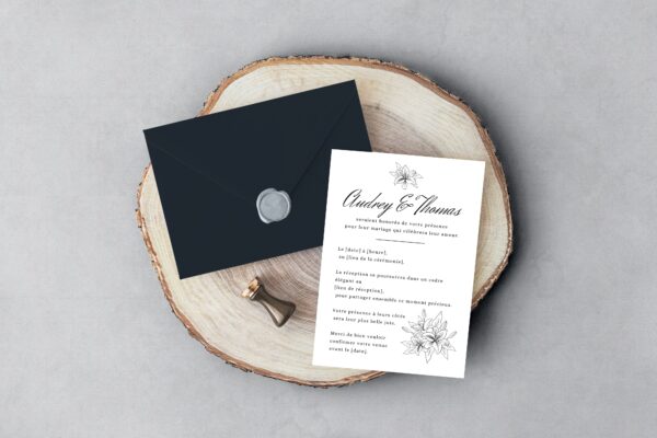 Carte d'invitation - Semi-personnalisable - Élégant Flower Lys