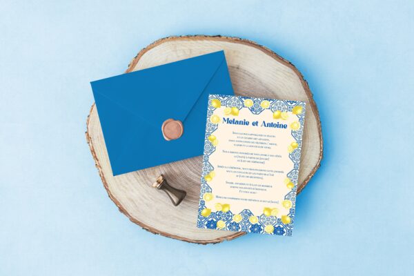 Carte d'invitation - Semi-personnalisable - MéditérranéenCarte d'invitation - Semi-personnalisable - Méditérranéen Bleu