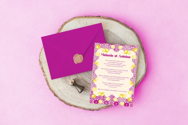 Carte d'invitation - Semi-personnalisable - MéditérranéenCarte d'invitation - Semi-personnalisable - Méditérranéen Rose