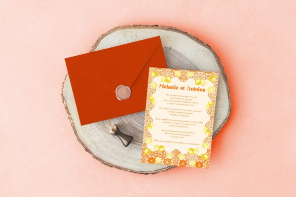 Carte d'invitation - Semi-personnalisable - MéditérranéenCarte d'invitation - Semi-personnalisable - Méditérranéen Orange