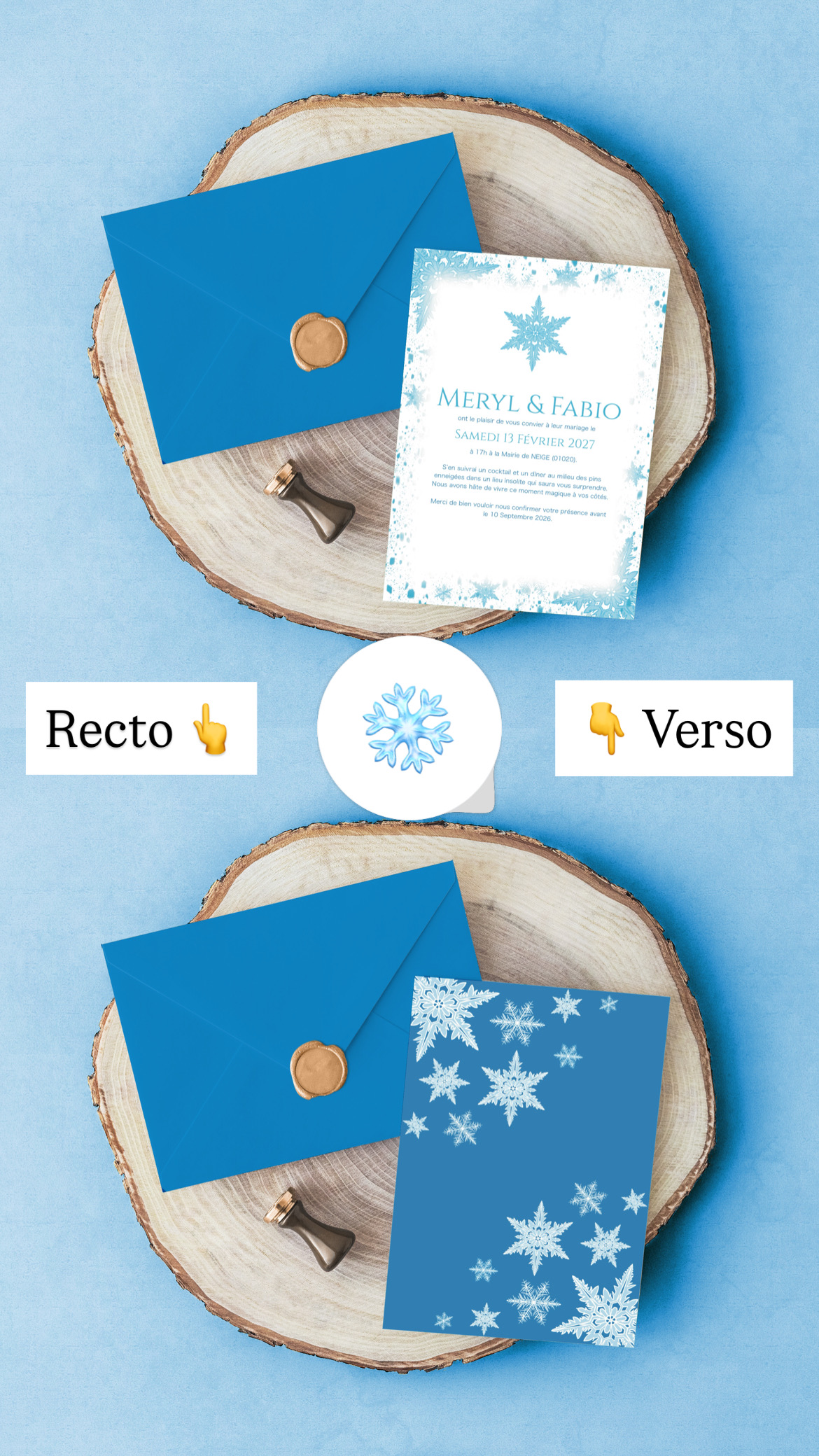 Carte d'invitation - Semi-personnalisable - Avalanche de Flocons