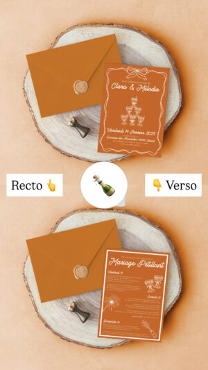 Carte d'invitation - Semi-personnalisable - Champagne Inversé