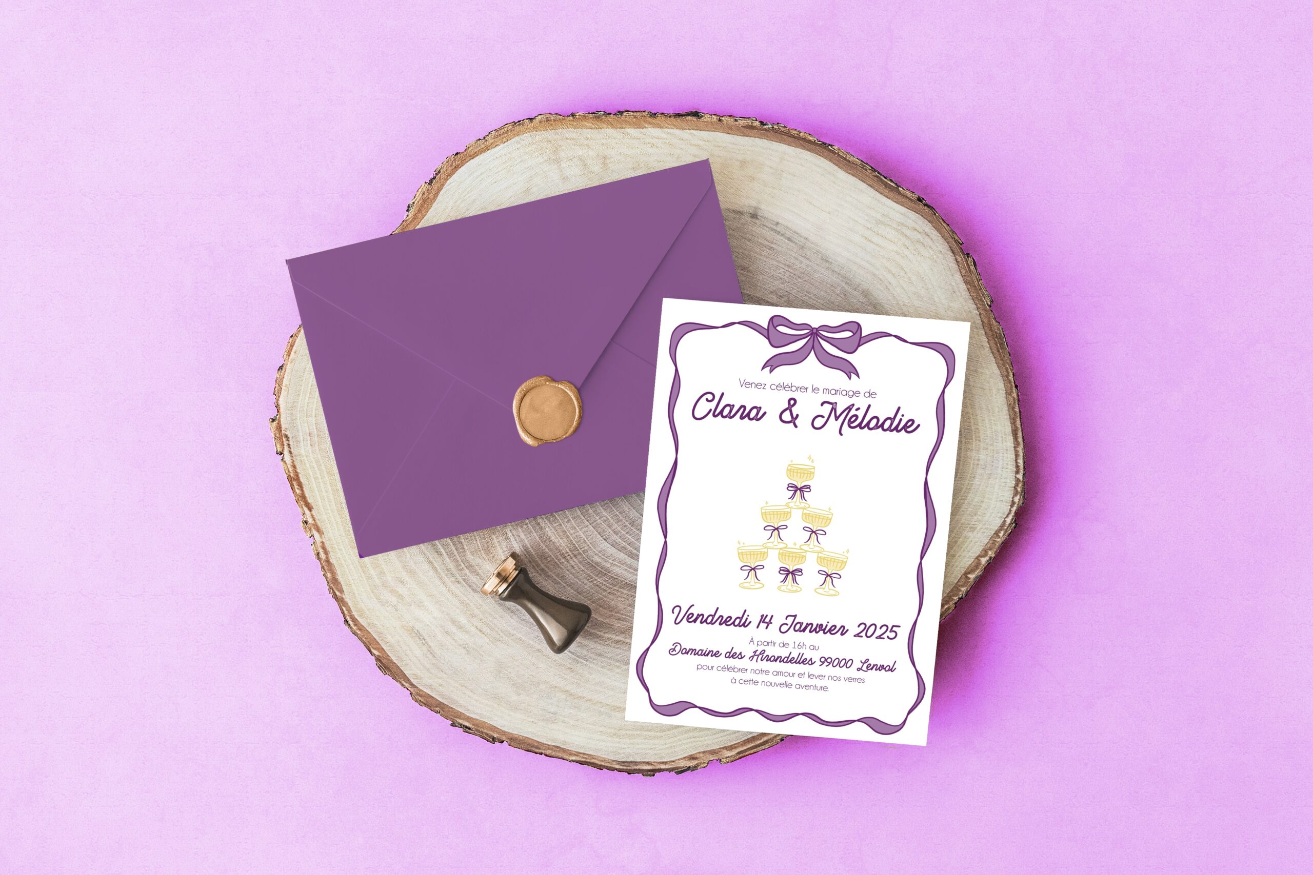 Carte d'invitation - Semi-personnalisable - Champagne – Image 8