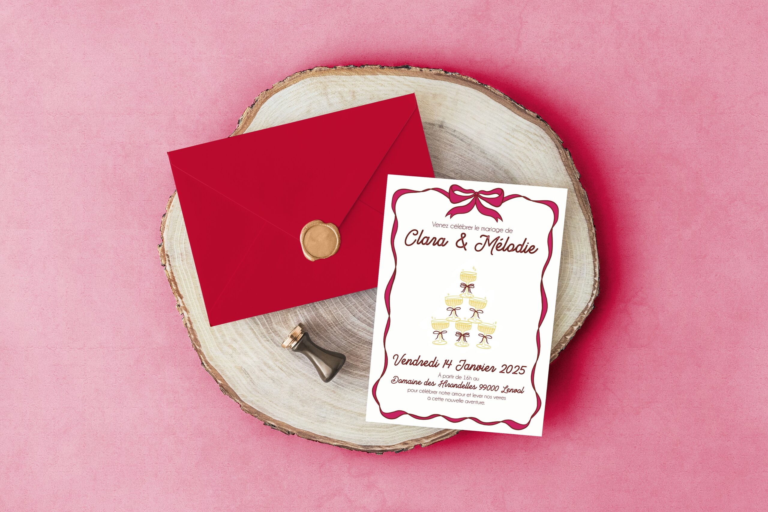 Carte d'invitation - Semi-personnalisable - Champagne – Image 4